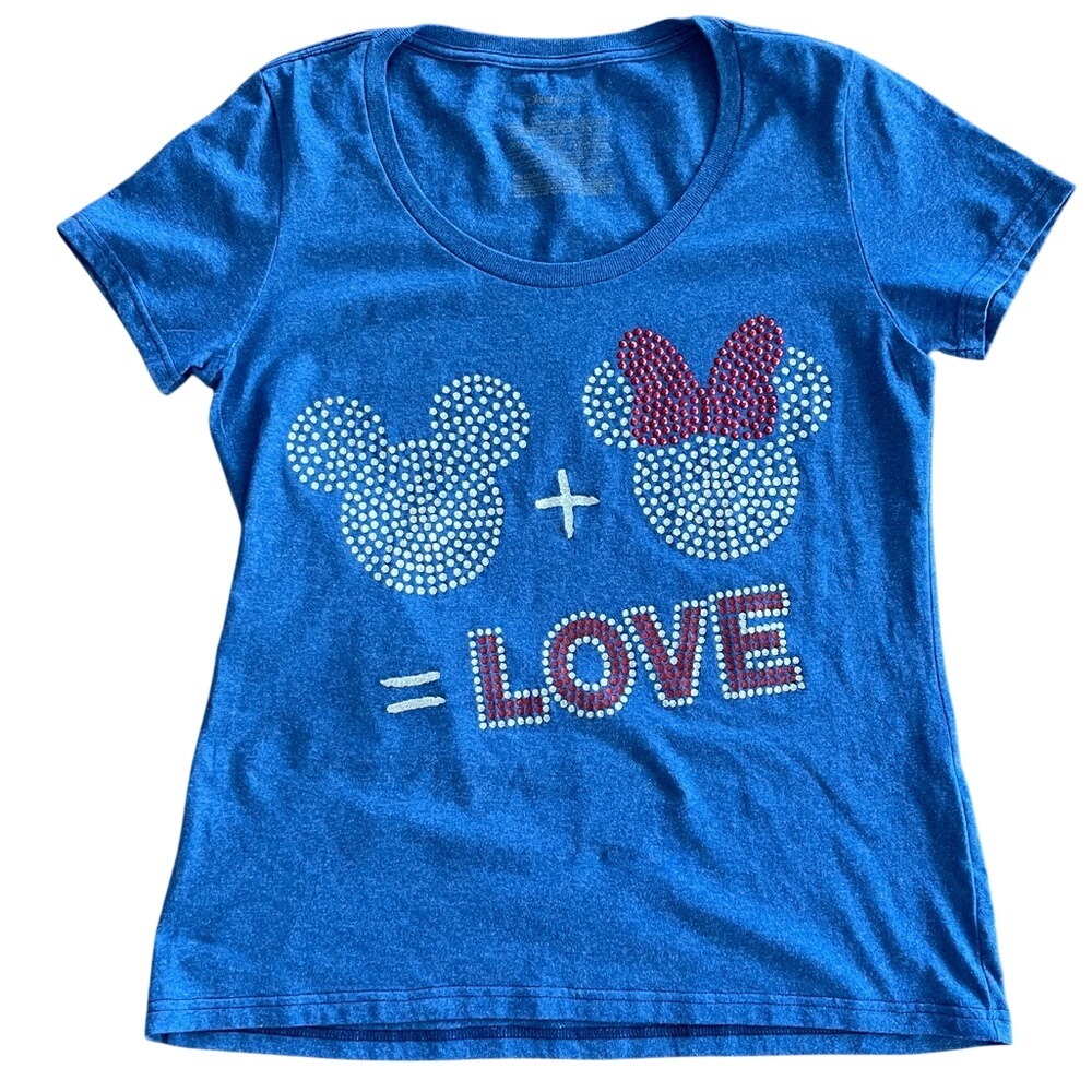 Disney Store Blue Mickey & Minnie = Love Tee Large